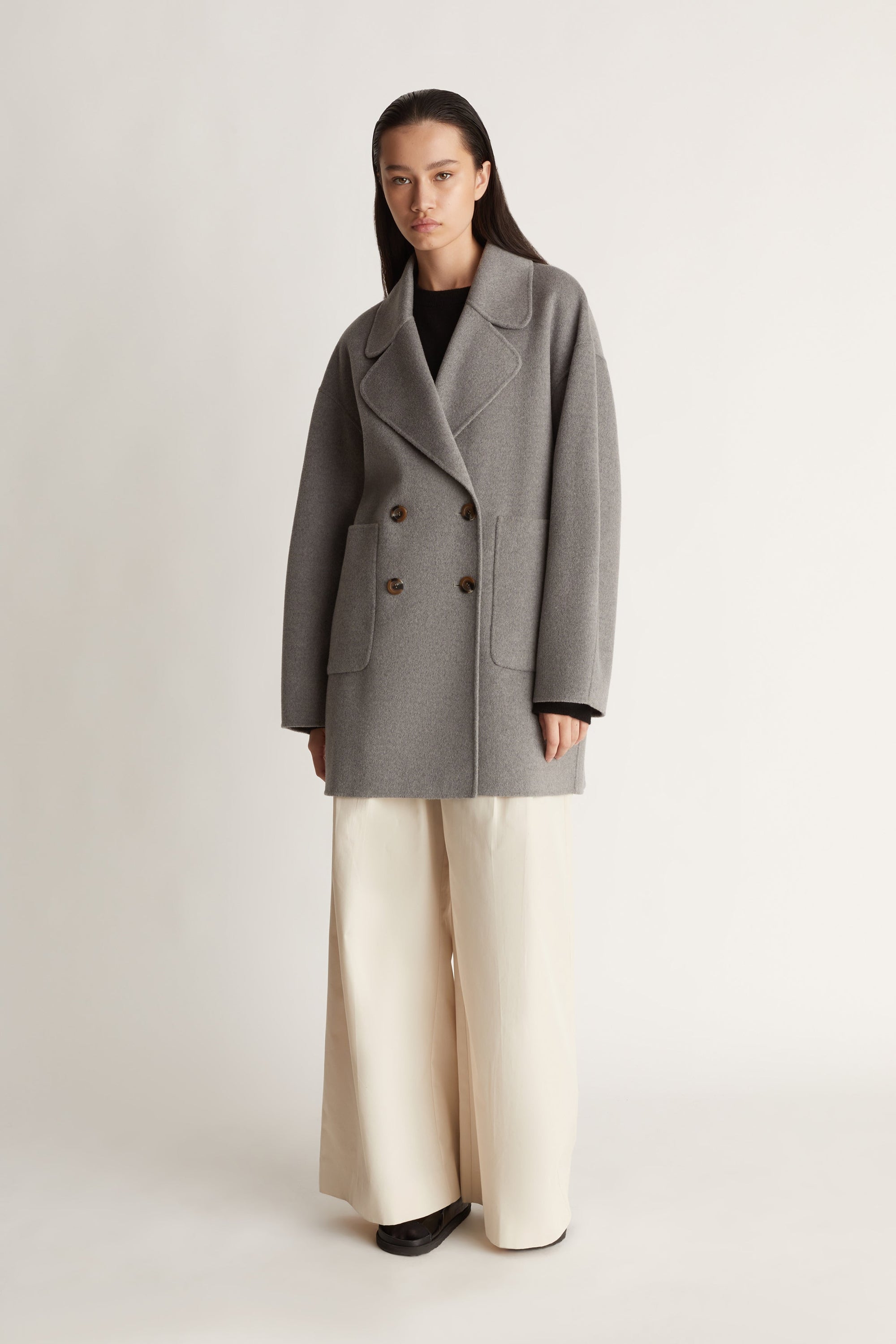 Florentine Cashmere Pea Coat in Grey Marle