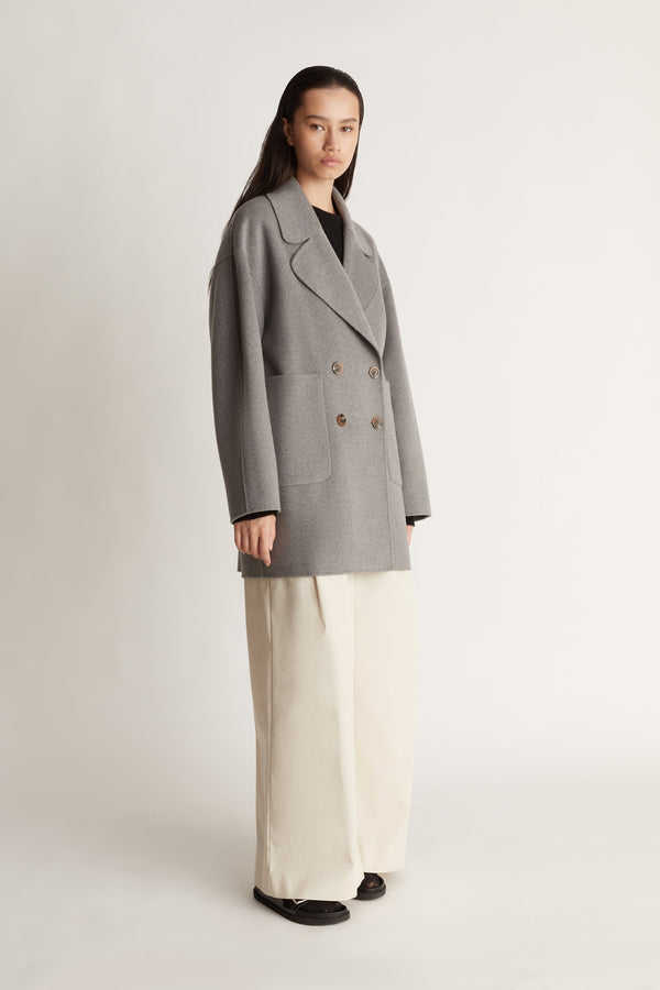 Florentine Cashmere Pea Coat in Grey Marle