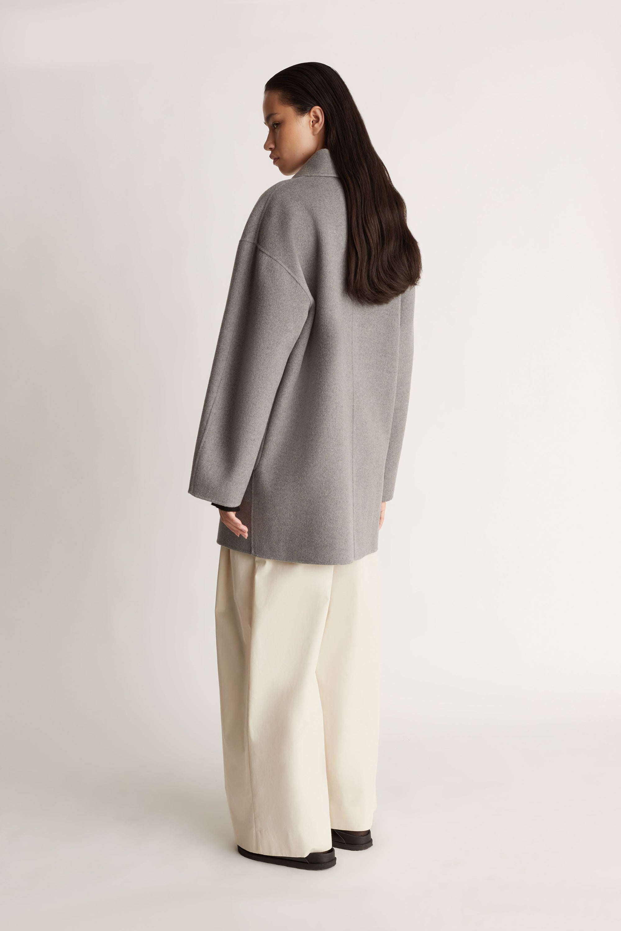 Florentine Cashmere Pea Coat in Grey Marle