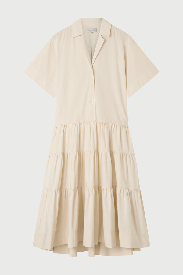 Beige dress with short sleeves on a white background