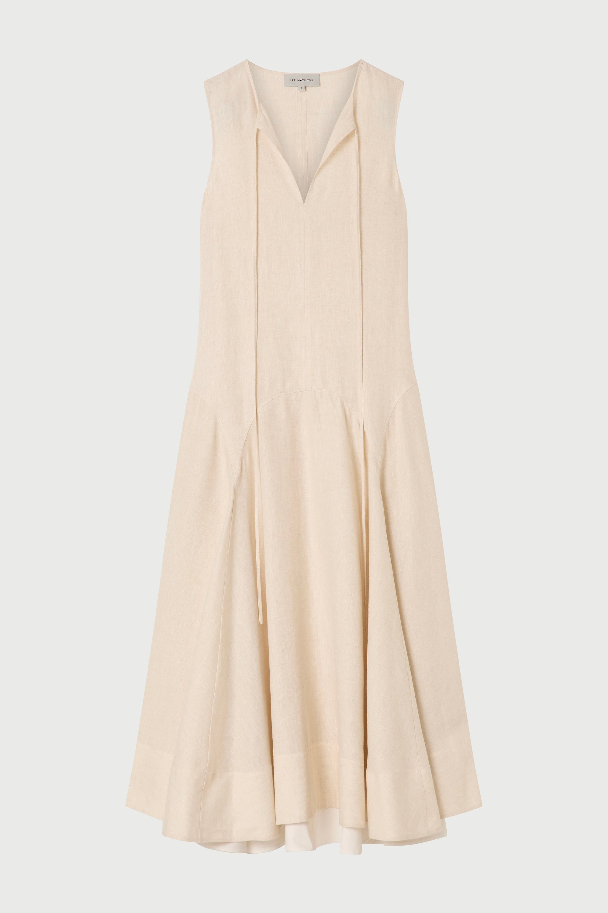 Beige sleeveless dress on a white background