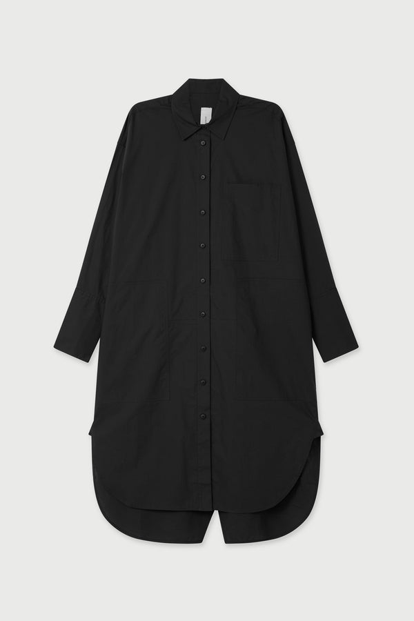 LM Poplin Long Sleeve Shirt Dress Black